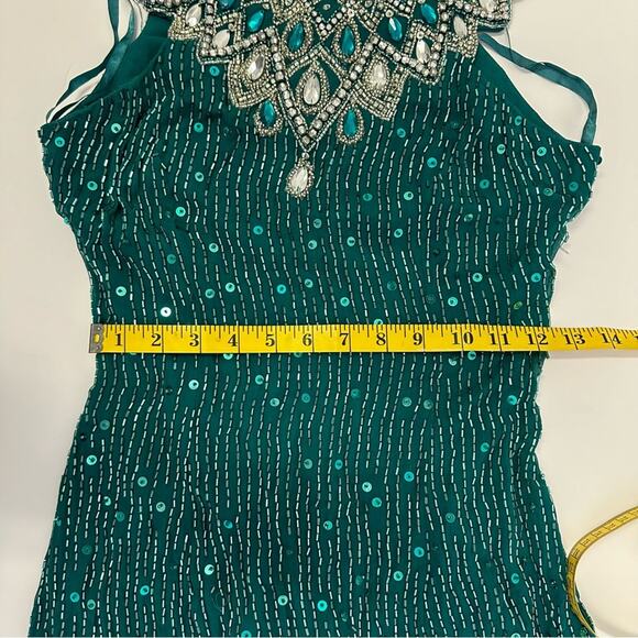 Vintage 1993 Sleeveless Green Embellished Dress | Niteline by Della Roufogali - Picture 11 of 12
